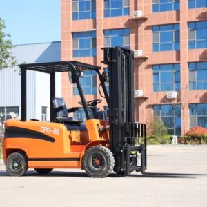 Front angled outdoor shot of MIWO CPD‑20 2 ton electric forklift