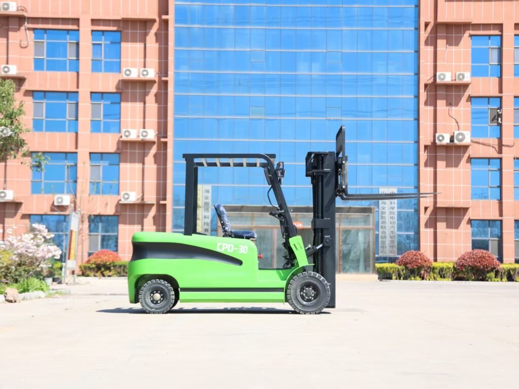 MIWO CPD-30 3 ton electric forklift outside company office building